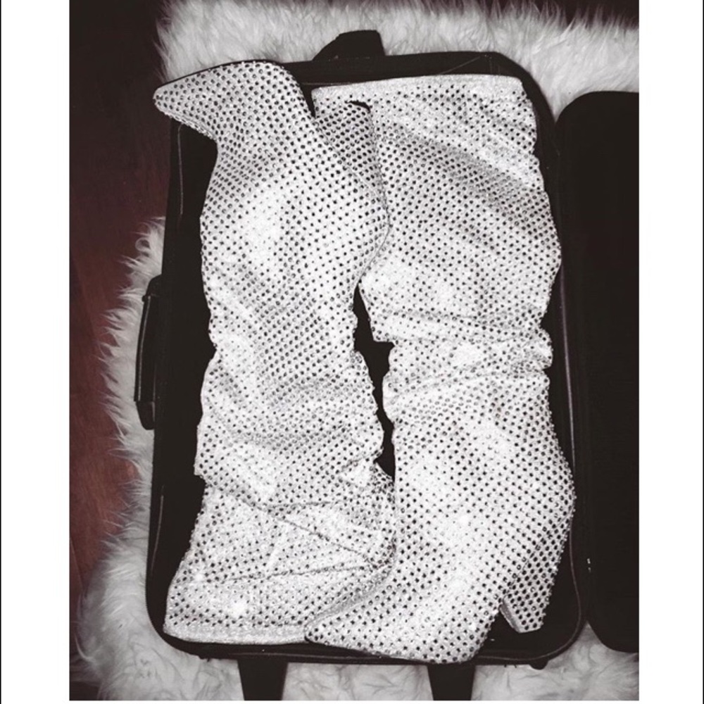 Sparkly Jewels Slouchy Cone Heel Boots SILVER